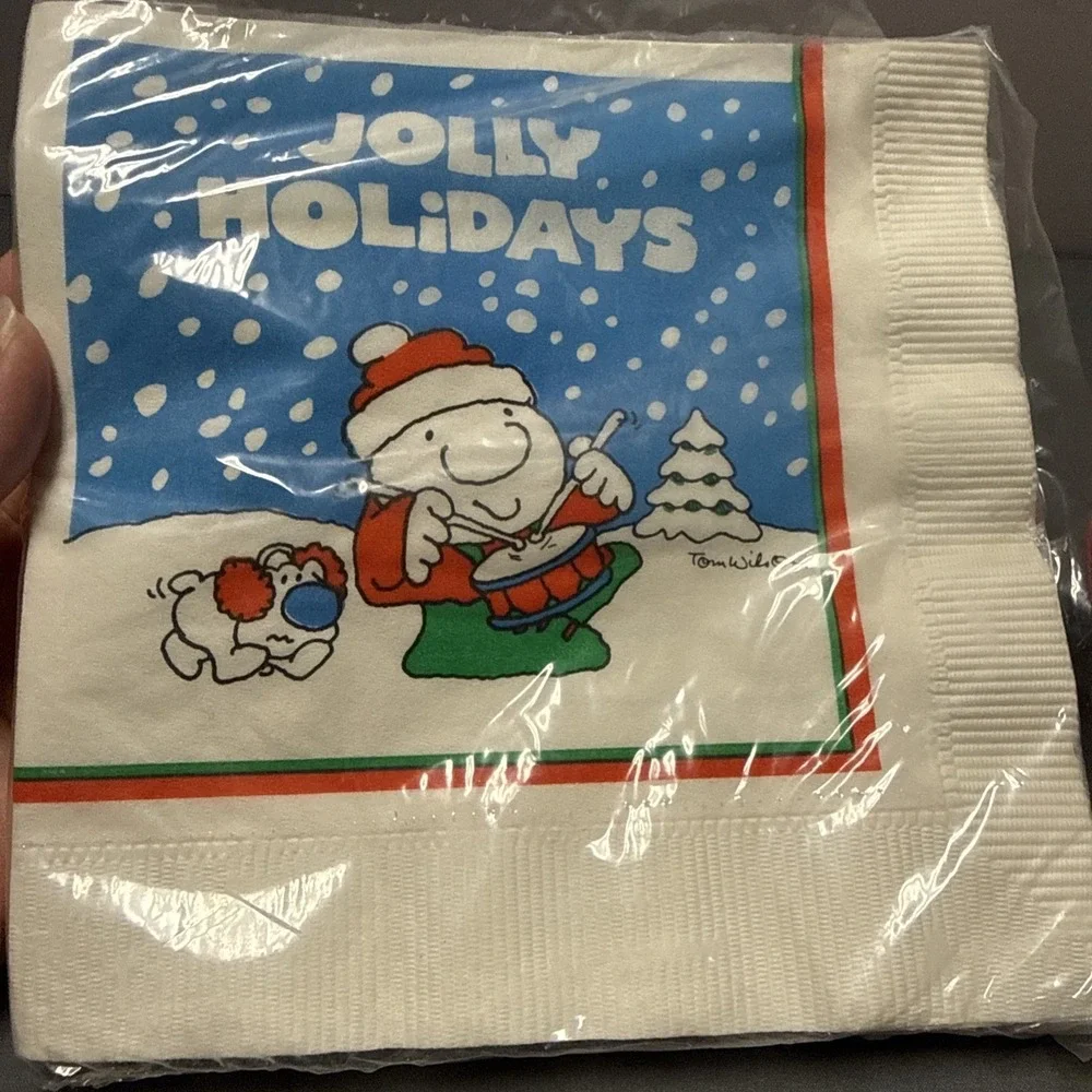 New Vintage Christmas Ziggy Luncheon Paper Napkins & Bowls